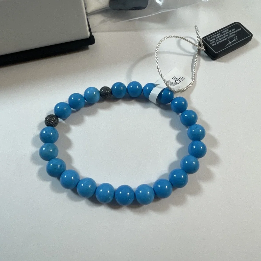 Artisan Silver by Samuel B. Sterling Silver Turquoise Stretch Bracelet - Picture 3 of 3